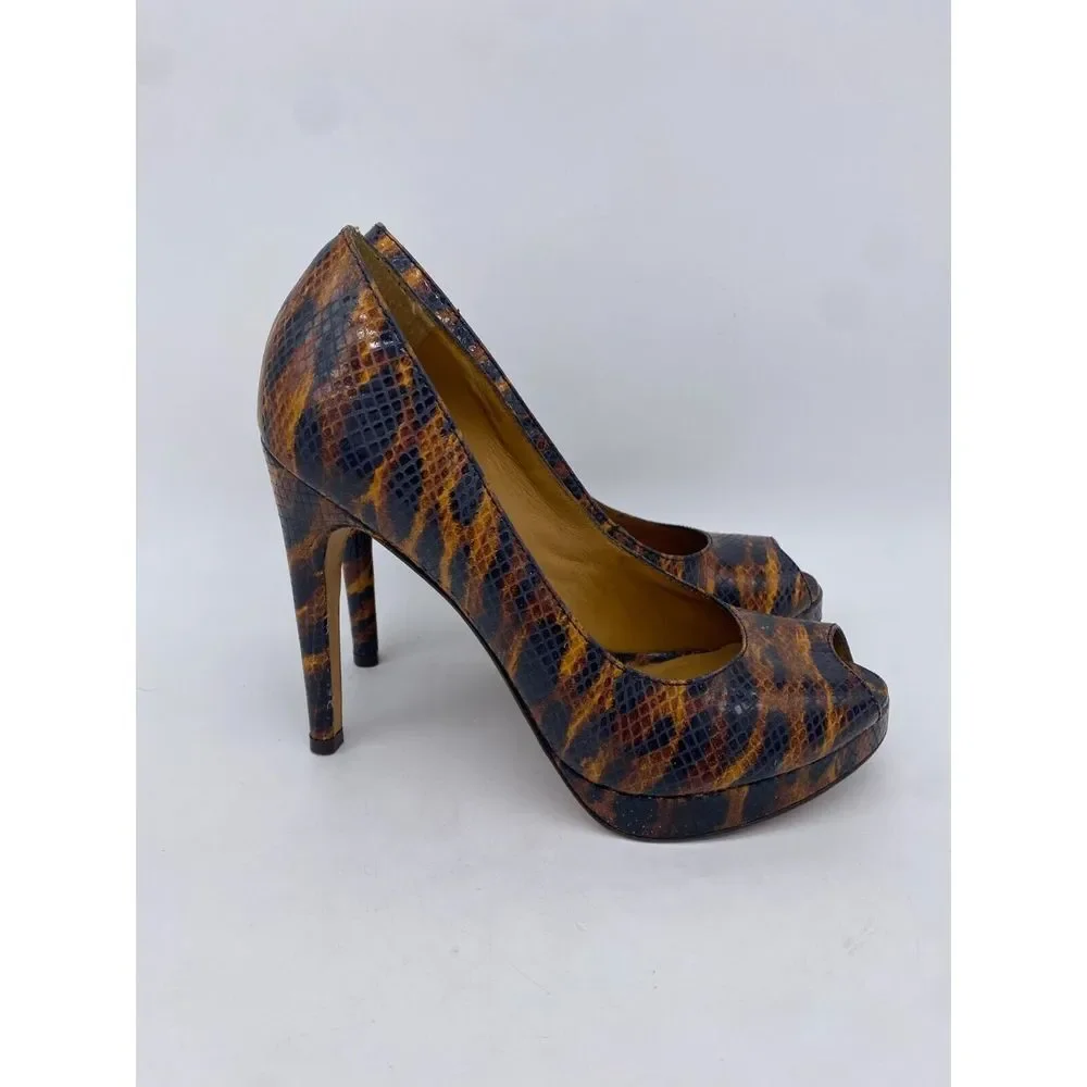 Kors By Michael Kors Shoes Womens 9M Brown Tiger Snake Print Peep Toe Pumps Heel - Picture 4 of 13